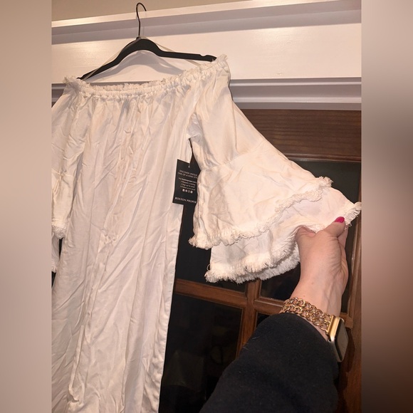 NWT Boston Proper Size‎ XS White Off-Shoulder Dress with Ruffle Sleeves - Picture 6 of 14